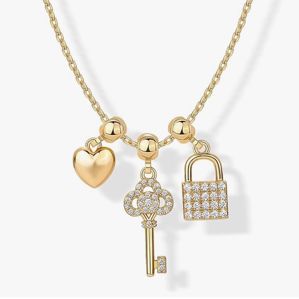 NEW 14k Gold Plated Three Charms Pendant Necklace